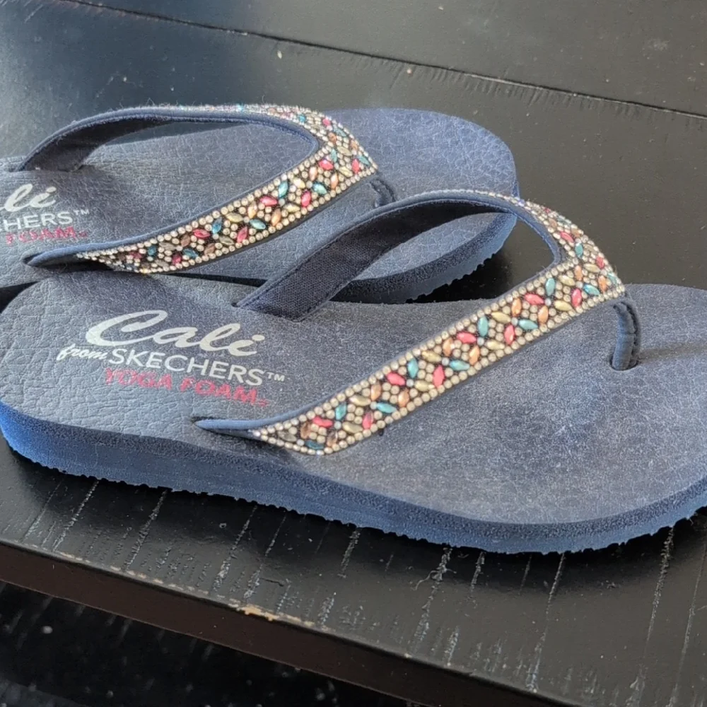 Skechers Navy Beaded Sandals - Picture 1 of 4
